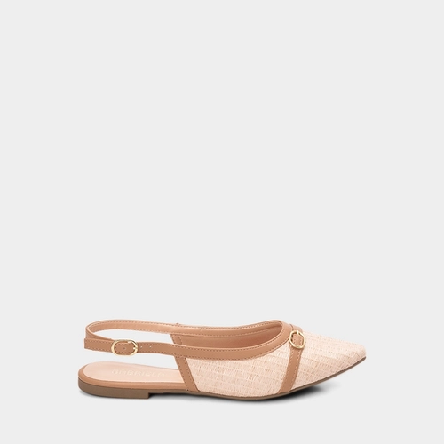 Sapatilha Slingback Feminina Gabriela Ráfia Detalhe Fivela Bege