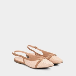 Sapatilha Slingback Feminina Gabriela Ráfia Detalhe Fivela Bege