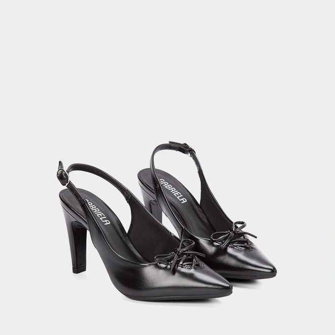 Scarpin Slingback Salto Reto Alto Detalhe Laço Preto