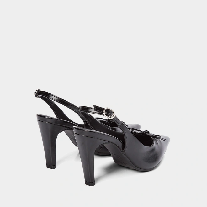 Scarpin Slingback Salto Reto Alto Detalhe Laço Preto