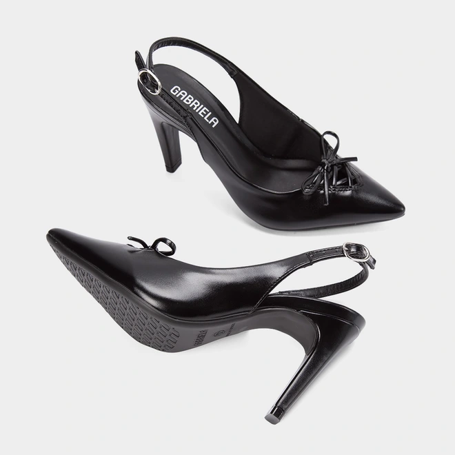 Scarpin Slingback Salto Reto Alto Detalhe Laço Preto