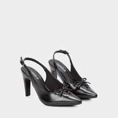 Scarpin Slingback Salto Reto Alto Detalhe Laço Preto