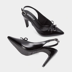 Scarpin Slingback Salto Reto Alto Detalhe Laço Preto