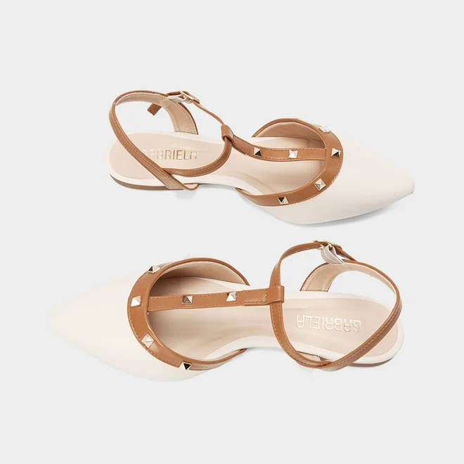 Slingback Gabriela Detalhe Recorte Tachas Off White