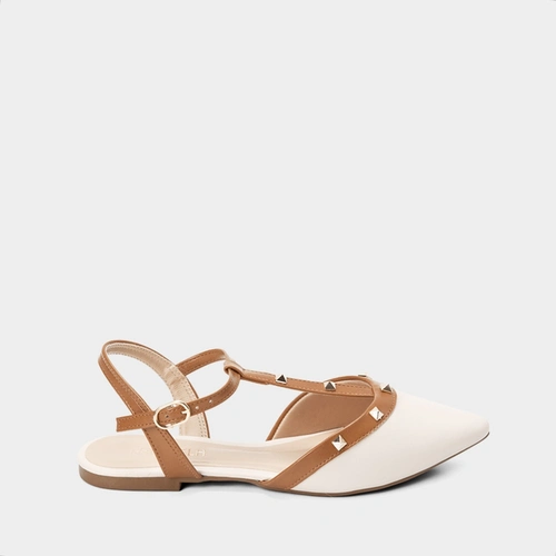 Slingback Gabriela Detalhe Recorte Tachas Off White