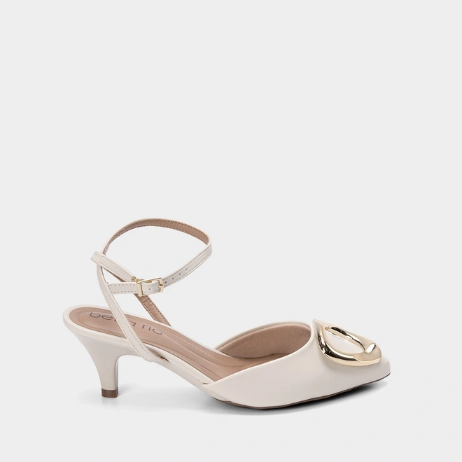 Scarpin Slingback Beira Rio Salto Médio Fino Fivela Maxi Off White
