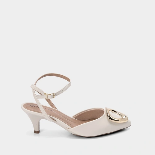 Scarpin Slingback Beira Rio Salto Médio Fino Fivela Maxi Off White
