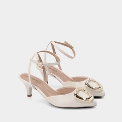 Scarpin Slingback Beira Rio Salto Médio Fino Fivela Maxi Off White