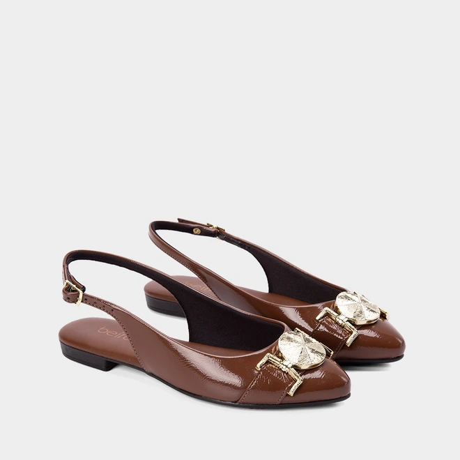 Sapatilha Slingback Beira Rio Verniz Marrom