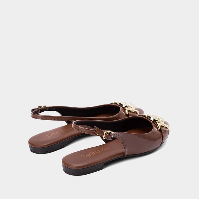 Sapatilha Slingback Beira Rio Verniz Marrom
