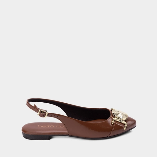 Sapatilha Slingback Beira Rio Verniz Marrom