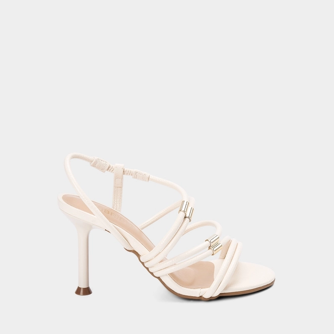 Sandália Salto Fino Alto Gabriela Detalhe Texturizado Off-White