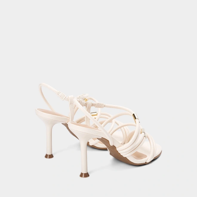 Sandália Salto Fino Alto Gabriela Detalhe Texturizado Off-White