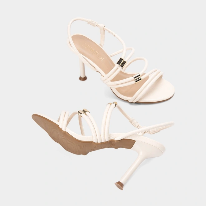 Sandália Salto Fino Alto Gabriela Detalhe Texturizado Off-White