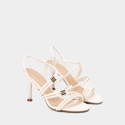 Sandália Salto Fino Alto Gabriela Detalhe Texturizado Off-White