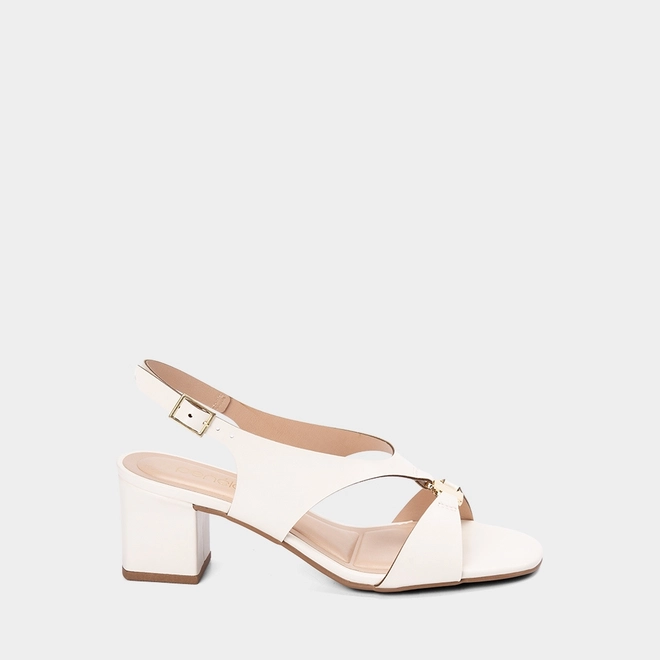 Sandália Salto Geométrico Médio Feminina Penélope Recorte Vazado Off-White