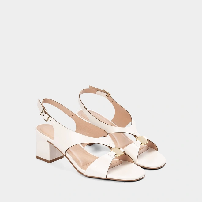 Sandália Salto Geométrico Médio Feminina Penélope Recorte Vazado Off-White