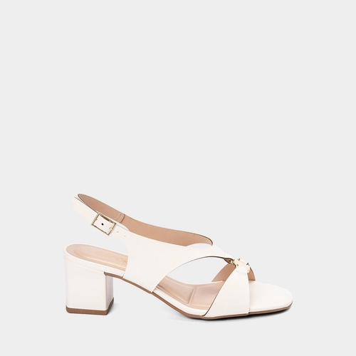 Sandália Salto Geométrico Médio Feminina Penélope Recorte Vazado Off-White