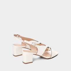 Sandália Salto Geométrico Médio Feminina Penélope Recorte Vazado Off-White