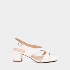 Sandália Salto Geométrico Médio Feminina Penélope Recorte Vazado Off-White