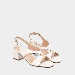 Sandália Salto Geométrico Médio Feminina Penélope Recorte Vazado Off-White