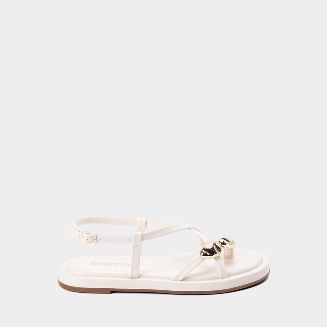 Sandália Rasteira Feminina Gabriela Detalhe Metalizado Off-White