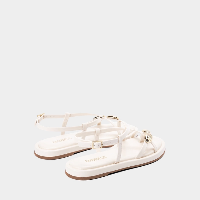 Sandália Rasteira Feminina Gabriela Detalhe Metalizado Off-White