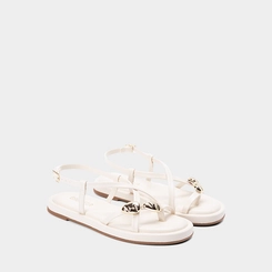 Sandália Rasteira Feminina Gabriela Detalhe Metalizado Off-White