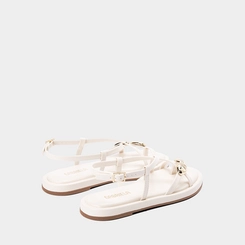 Sandália Rasteira Feminina Gabriela Detalhe Metalizado Off-White