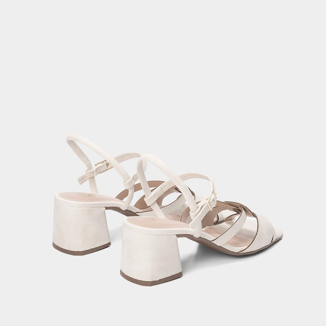 Sandália Feminina Penélope Salto Bloco Detalhe Tiras Cruzadas Off White