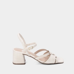 Sandália Feminina Penélope Salto Bloco Detalhe Tiras Cruzadas Off White