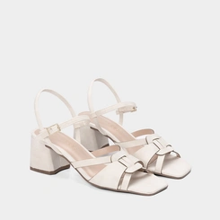 Sandália Feminina Penélope Salto Bloco Detalhe Tiras Cruzadas Off White