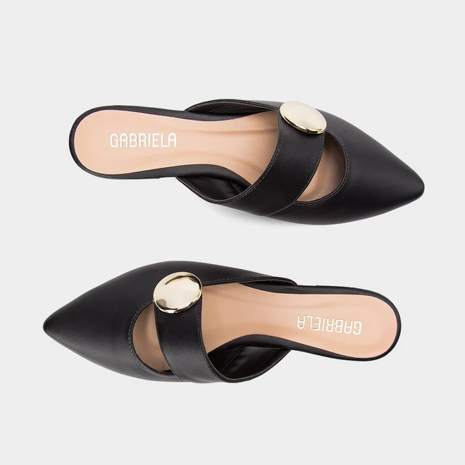 Mule Gabriela Enfeite Bold Preto