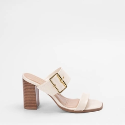 Tamanco Salto Bloco Alto Gabriela Detalhe Fivela Off-White