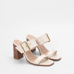 Tamanco Salto Bloco Alto Gabriela Detalhe Fivela Off-White