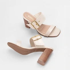 Tamanco Salto Bloco Alto Gabriela Detalhe Fivela Off-White