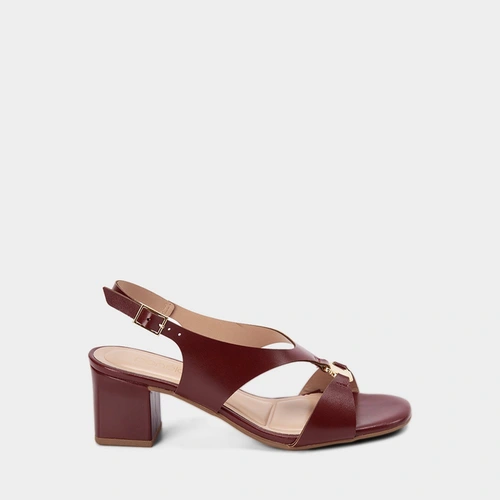 Sandália Feminina Penélope Salto Geométrico Médio Recorte Vazado Vinho