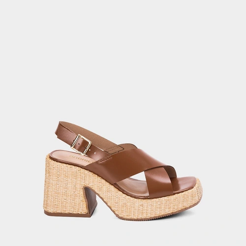 Sandália Gabriela Plataforma Alto Ráfia Caramelo