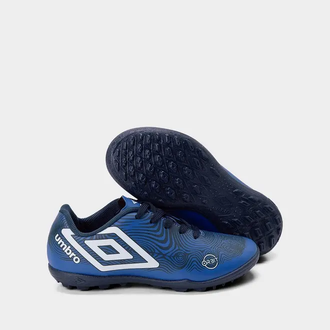 Chuteira Infantil Umbro Orbit Society Couro Azul Marinho