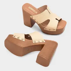 Tamanco Feminino Gabriela Meia Pata Plataforma Tachas Off White