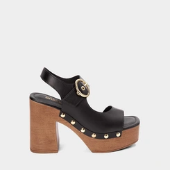 Sandália Feminina Gabriela Meia Pata Detalhes Tachas & Fivela Preto
