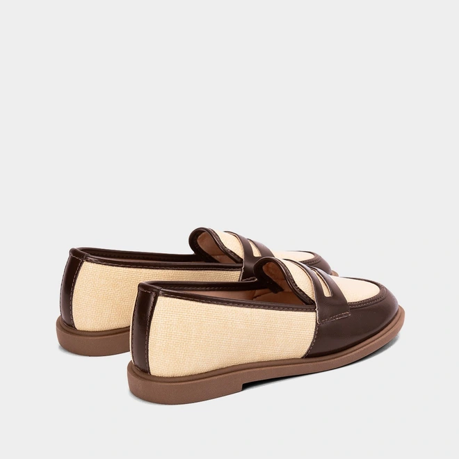 Mocassim Loafer Feminino Gabriela Ráfia Marrom & Bege