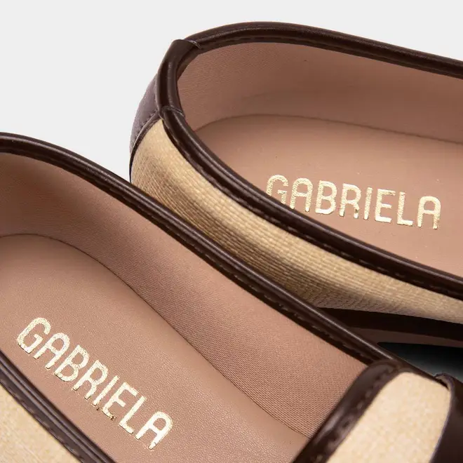 Mocassim Loafer Feminino Gabriela Ráfia Marrom & Bege