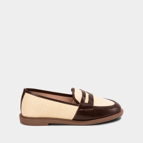 Mocassim Loafer Feminino Gabriela Ráfia Marrom & Bege
