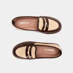 Mocassim Loafer Feminino Gabriela Ráfia Marrom & Bege