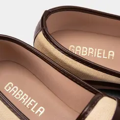 Mocassim Loafer Feminino Gabriela Ráfia Marrom & Bege