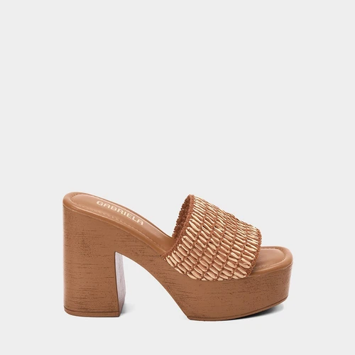 Tamanco Gabriela Salto Plataforma Ráfia Caramelo