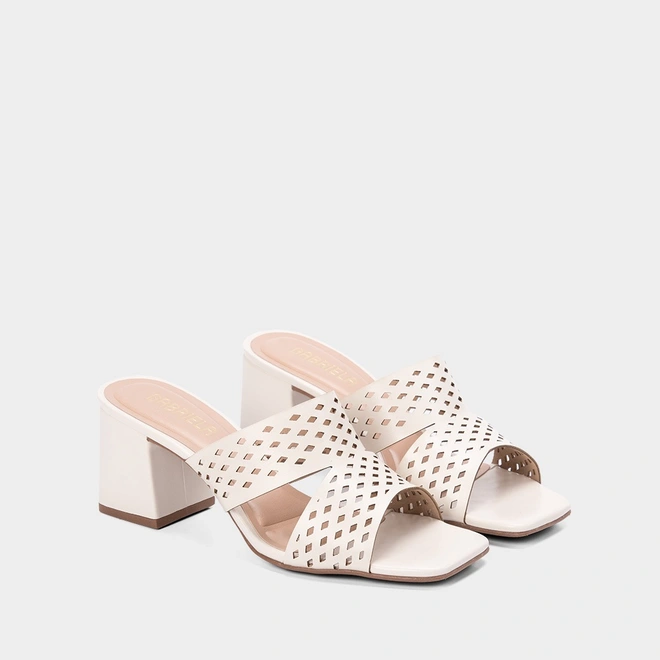 Tamanco Feminino Gabriela Salto Bloco Perfuros Off White