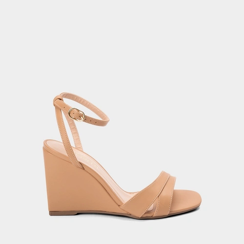 Sandália Gabriela Salto Alto Anabela Tira Dupla Bege