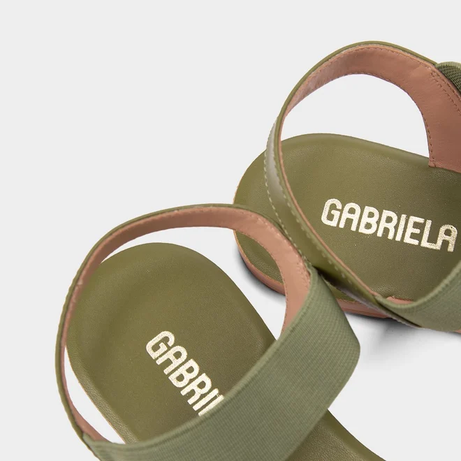 Sandália Rasteira Gabriela Tira Elástica Verde Oliva